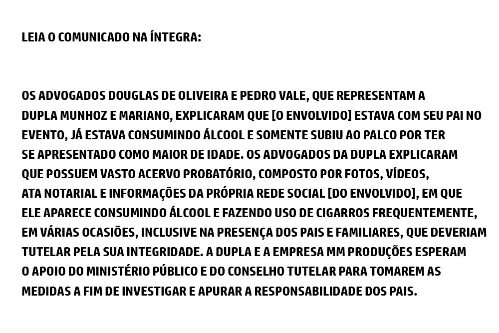 Nota dos advogados da dupla Munhoz e Mariano