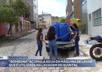 Reabastecer: ‘Bombona’ acumula água de máquina de lavar para lavagem de quintal