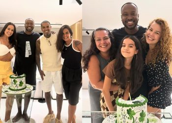 Thiaguinho comemora aniversário com Rodriguinho e ex-mulher