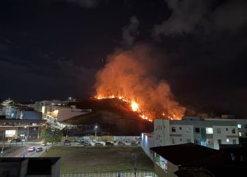Bombeiros combatem incêndio em lote vago no Lagoa Santa