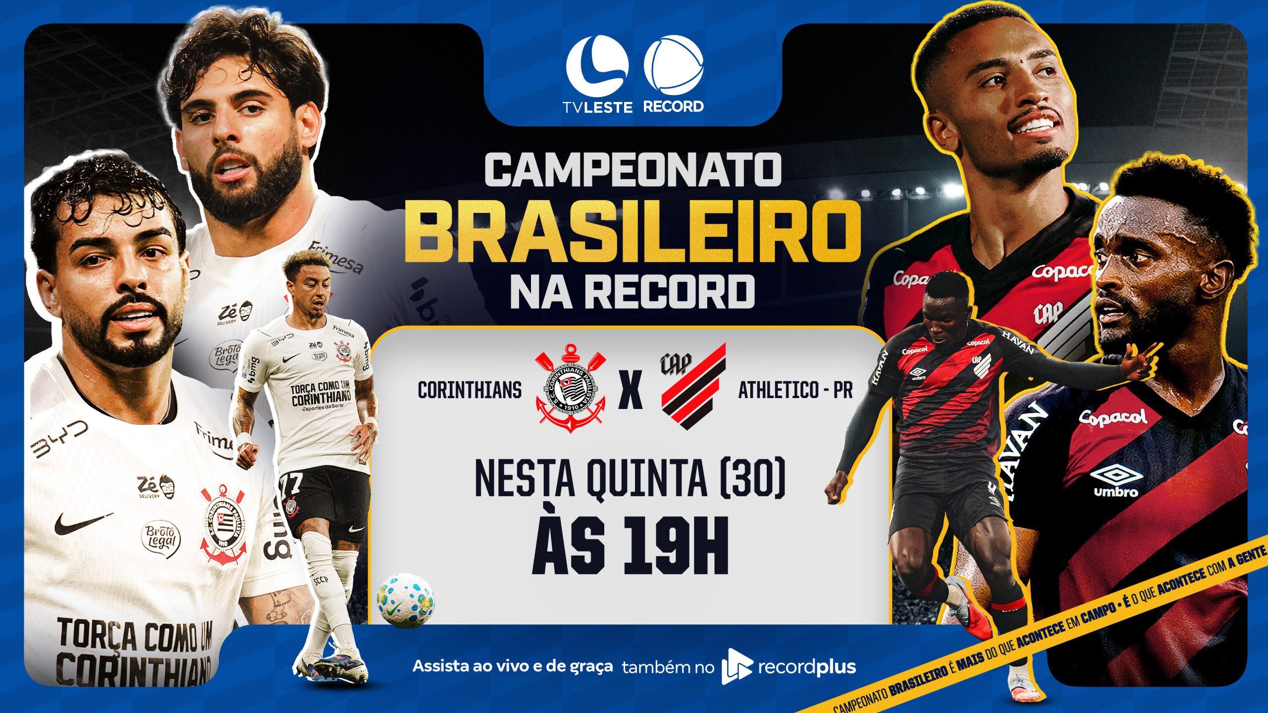 Corinthians x Athletico-PR: TV Leste RECORD transmite o jogo nesta quinta