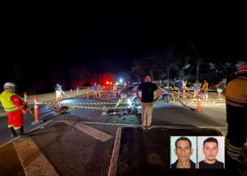 Dois homens morrem após motocicleta bater em carro na BR-116 no trevo de acesso a Sobrália